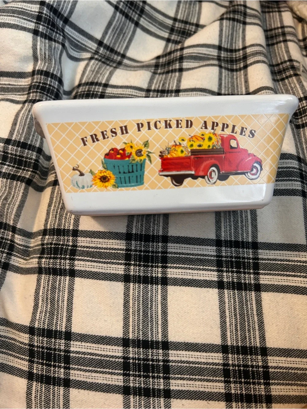 Royal Norfolk Ceramic Serving Dish with Red Truck and Yellow Background